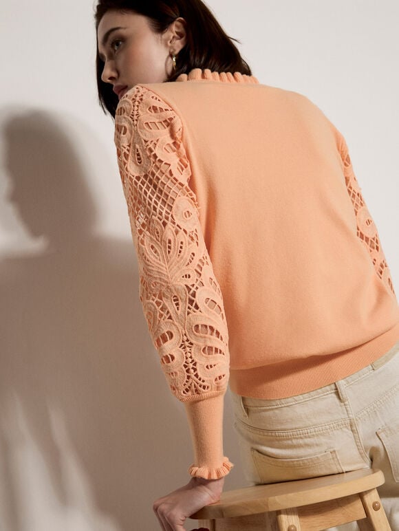 Lace Mesh Jumper, Peach, large