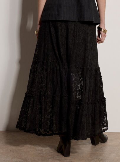 Floral Lace Tiered Midi Skirt