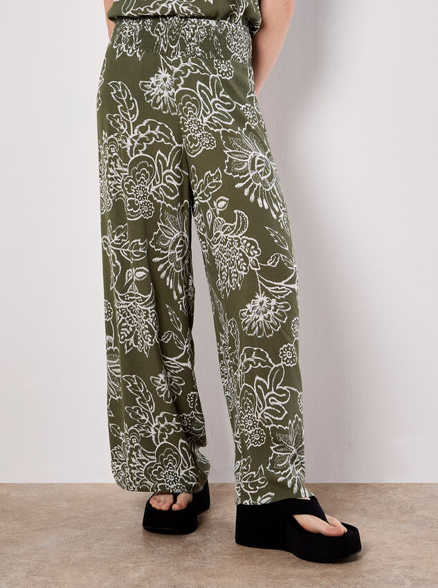 Sarasa Floral Wide Leg Trousers, Khaki, large