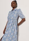 Broderie Anglaise Shirt Midi Dress, Blue, large