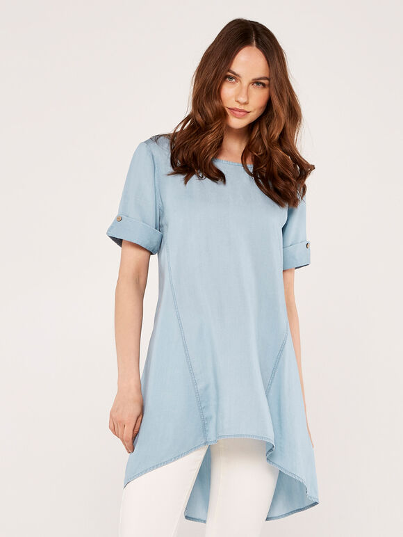 Denim Tencel Dress, Blue, large