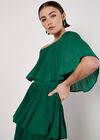 Plisse Tiered Bardot Mini Dress, Green, large