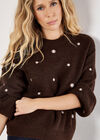 Daisy Embroidered Jumper, Brown, large
