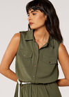Sleeveless Shirt Mini Dress, Khaki, large
