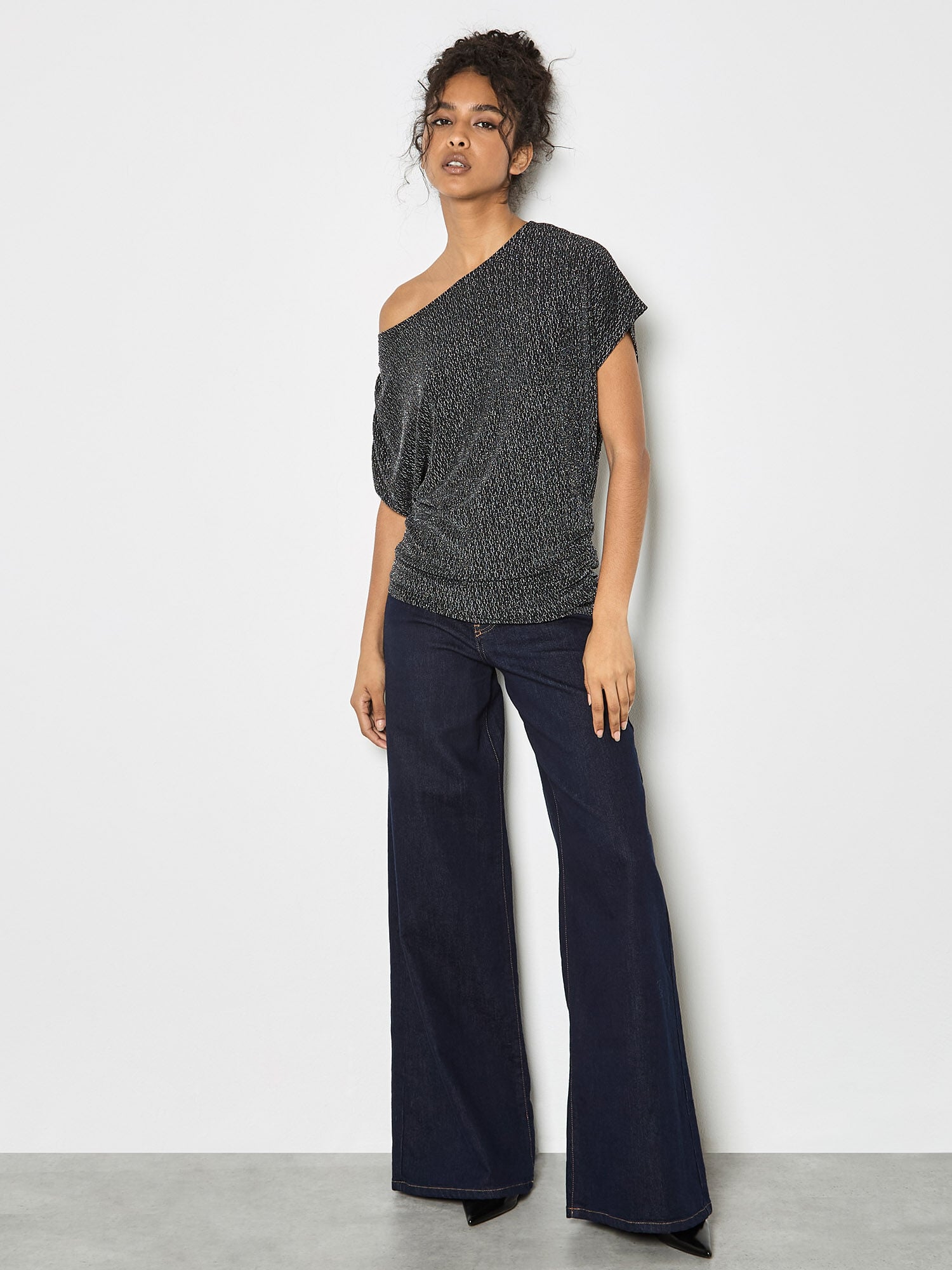 One-Shoulder Asymmetric Sparkle Top | Apricot Clothing