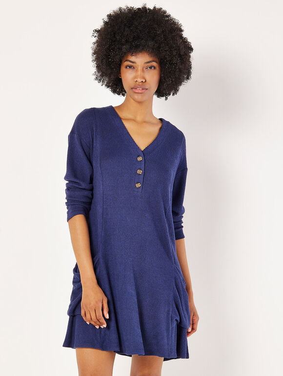Soft Touch Rib Knit Mini Dress, Navy, large