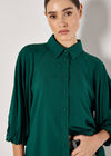 Seam Detail Puff Sleeve Shirt, Green, large