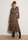 Satin Shimmer Paisley Midi Dress, Black, large