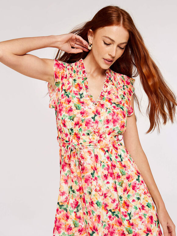 Brushstroke Bloom  Midi Dress, Cream, large