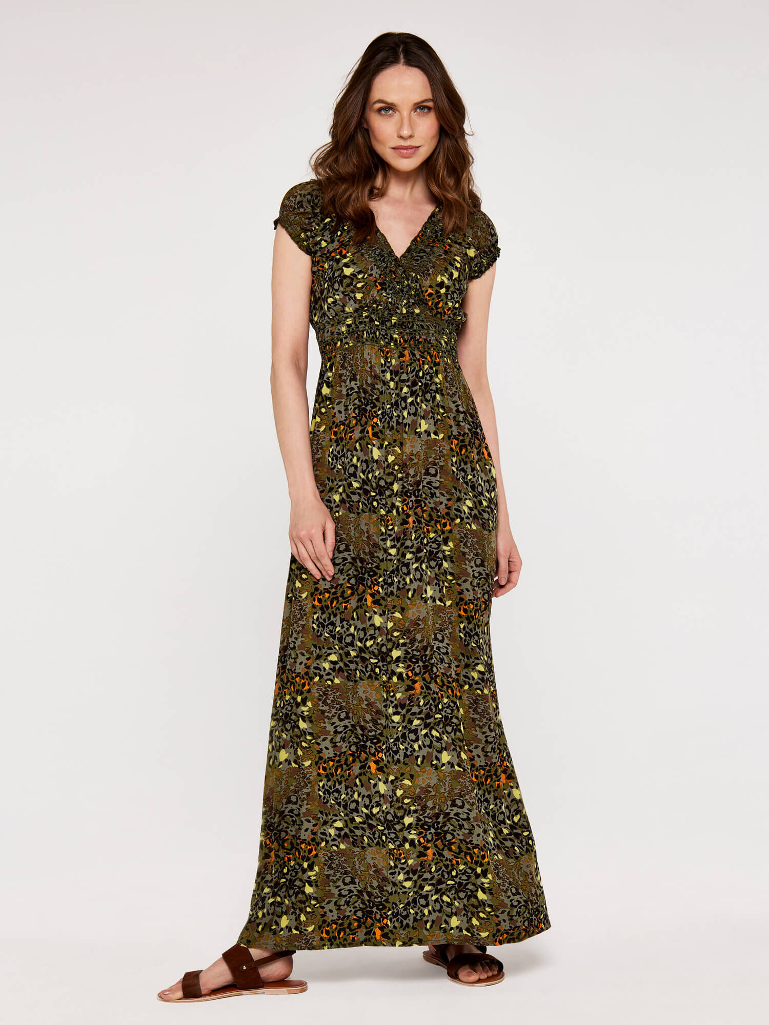 Cheetah Smock Maxi Dress Apricot Clothing
