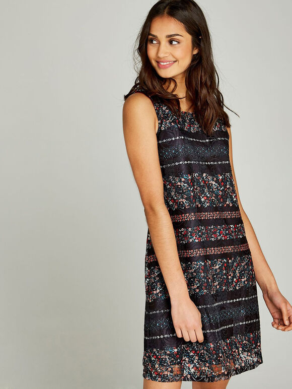 Ditsy Kaleidoscope Lace Dress, Black, large