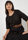 Linen Blend Tiered Midi Dress, Black, large