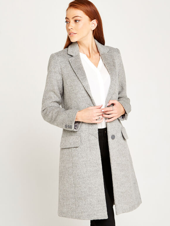 Grey Brushed Wool Blend Coat