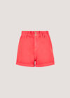 Ruched Denim Rolled Hem Shorts, Coral, large