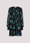 Butterfly Print Chiffon Mini Dress, Black, large