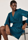Chevron Shimmer Wrap Mini Dress, Teal, large