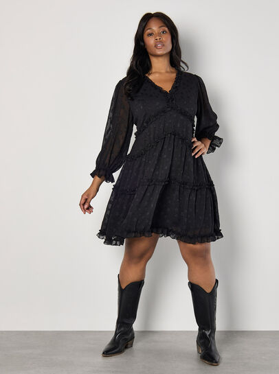 Curve Jacquard Star Chiffon Mini Dress