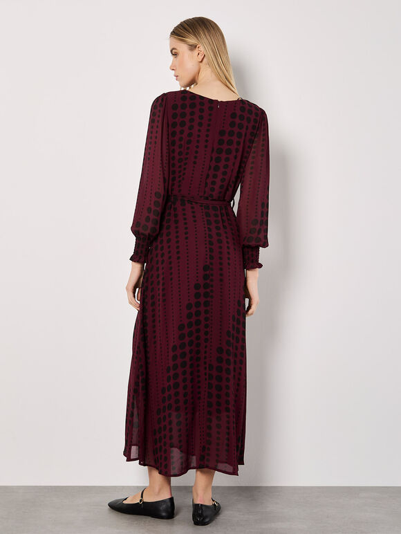 Spot Print Chiffon Midaxi Dress, Burgundy, large
