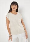 Linen Blend Split Back Oversized Top, Stone, large