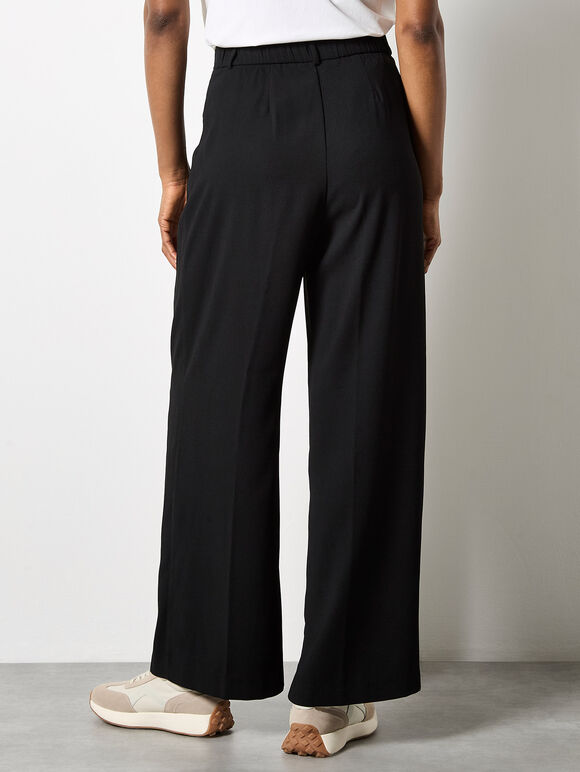 Wide Leg Crepe Trousers, Black, large
