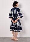 Floral Baroque Smocked Mini Dress, Navy, large