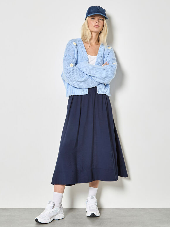 Applique Daisies Chunky Knit Cardigan, Blue, large