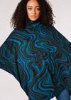 Oversized Batwing Swirl Knit Top, Teal, large