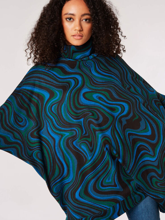 Oversized Batwing Swirl Knit Top, Teal, large