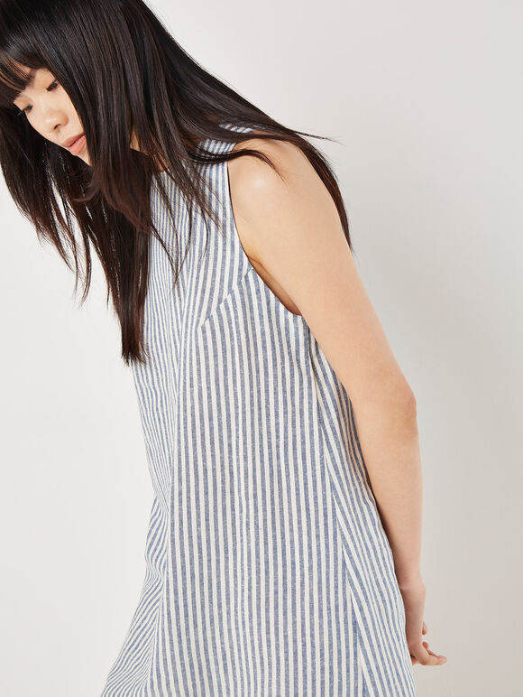 Oxford Stripe Shift Mini Dress, Blue, large