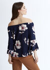 Floral Print Bardot Top, Navy, large
