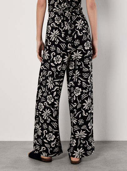 Tropical Print Wrap Leg Trousers