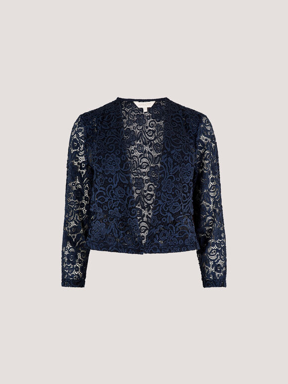 Floral Lace Blazer, Navy, large