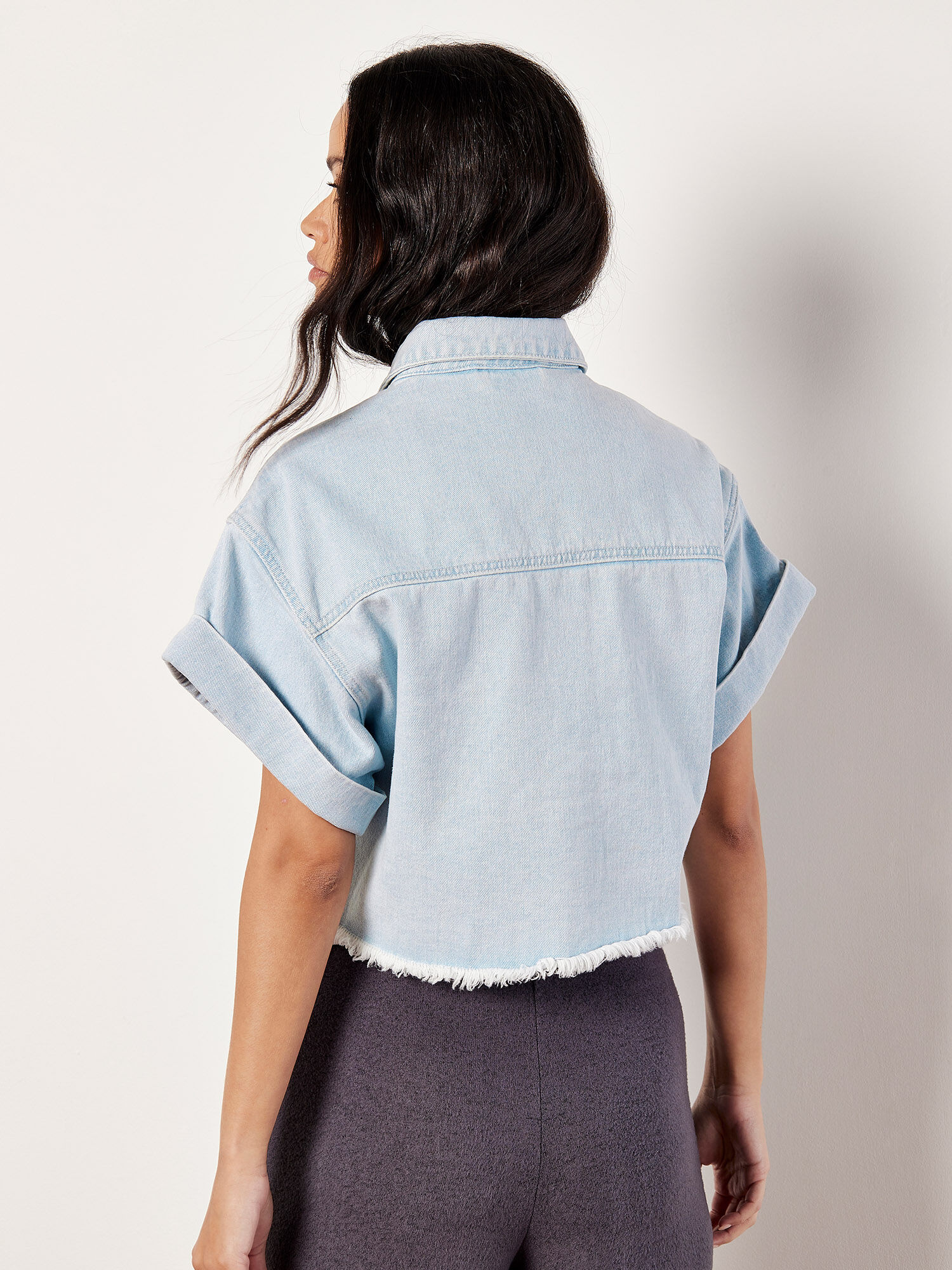 Short Sleeve Cropped Denim Jacket Apricot Clothing