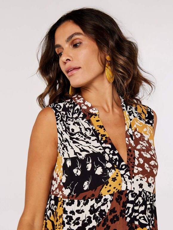 Animal Patchwork Mini Dress, Mustard, large