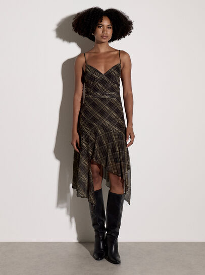 Check Mesh Cami Midi Dress