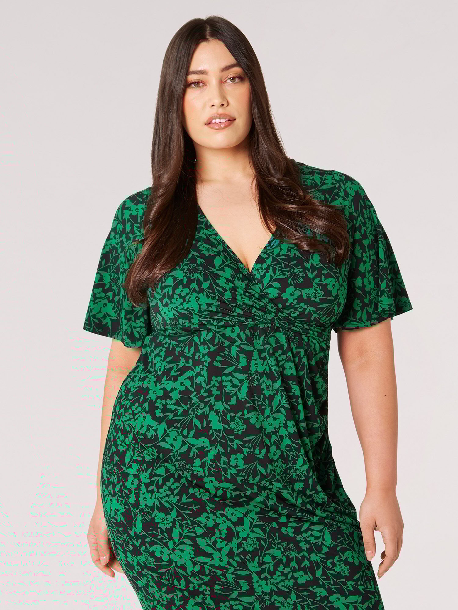 Curve Floral Silhouette Bodycon Mini Dress Apricot Clothing