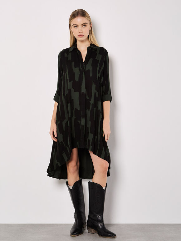 Abstract Lines Shirt Midi Dress, Green, large