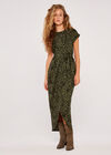 Abstract Print Crepe Wrap Dress, Khaki, large