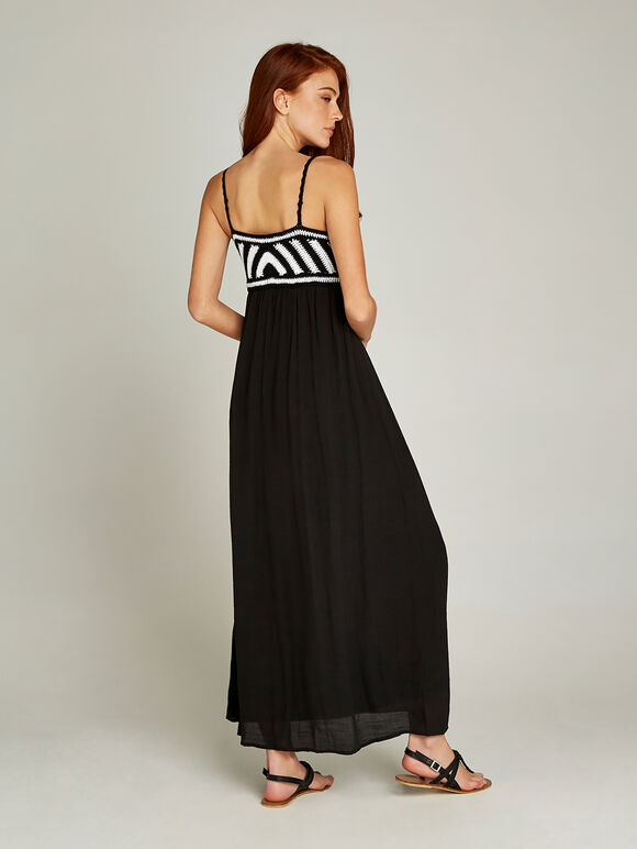 Black Crochet Stripe Maxi Dress, Black, large