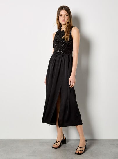 Sequin Bodice Midi Dress