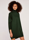 Roll Neck Knit Jumper Dress, Green, large