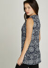 Cowl Neck Lace Print Wrap Tunic Top, Navy, large