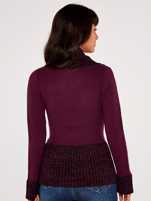 Button Mix Knit Jumper, Burgundy, large