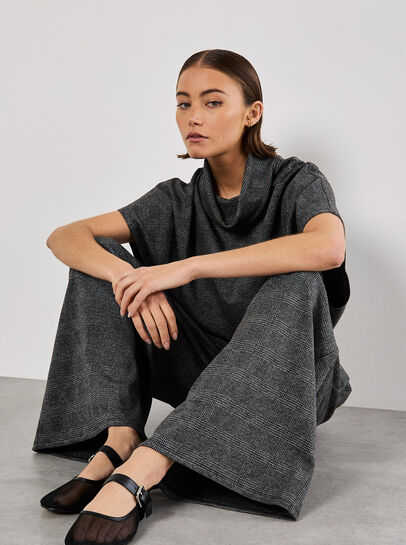 Check Print Wide Leg Trousers