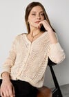 Chevron Pointelle Knit Cardigan, Stone, large
