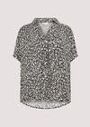 Textured Print Pleated Top, Black, large