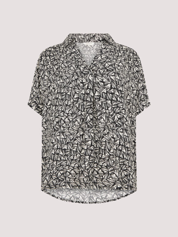 Textured Print Pleated Top, Black, large