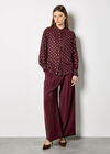 Gold Foil Ruffle Chiffon Blouse, Burgundy, large