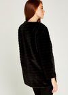Self Stripe Faux Fur Jacket, Black, large