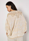 Oversized Crochet Embroidered Mesh Cardigan, Stone, large